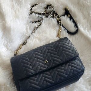 Genuine Leather Black Quilted Crossbody Bag with Chain Strap